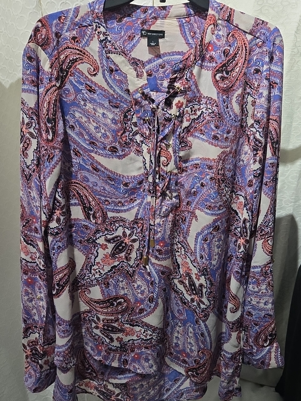 new directions Lavender and Pink Paisley Lace-Up Tunic